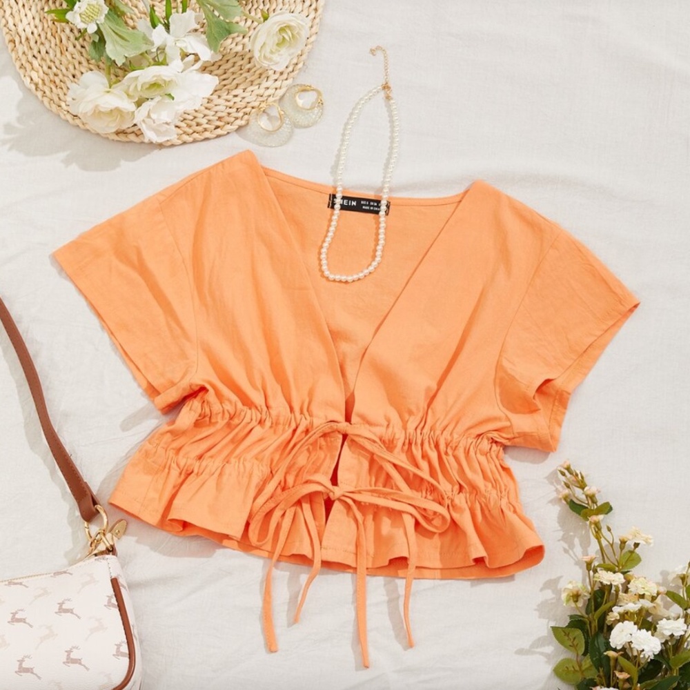 Drawstring Front Top - Orange